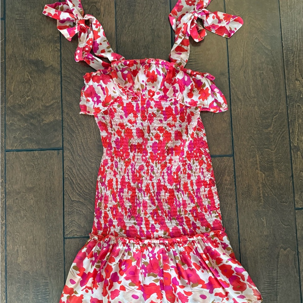 TCEC Pink Floral Mini Dress with Tie Straps